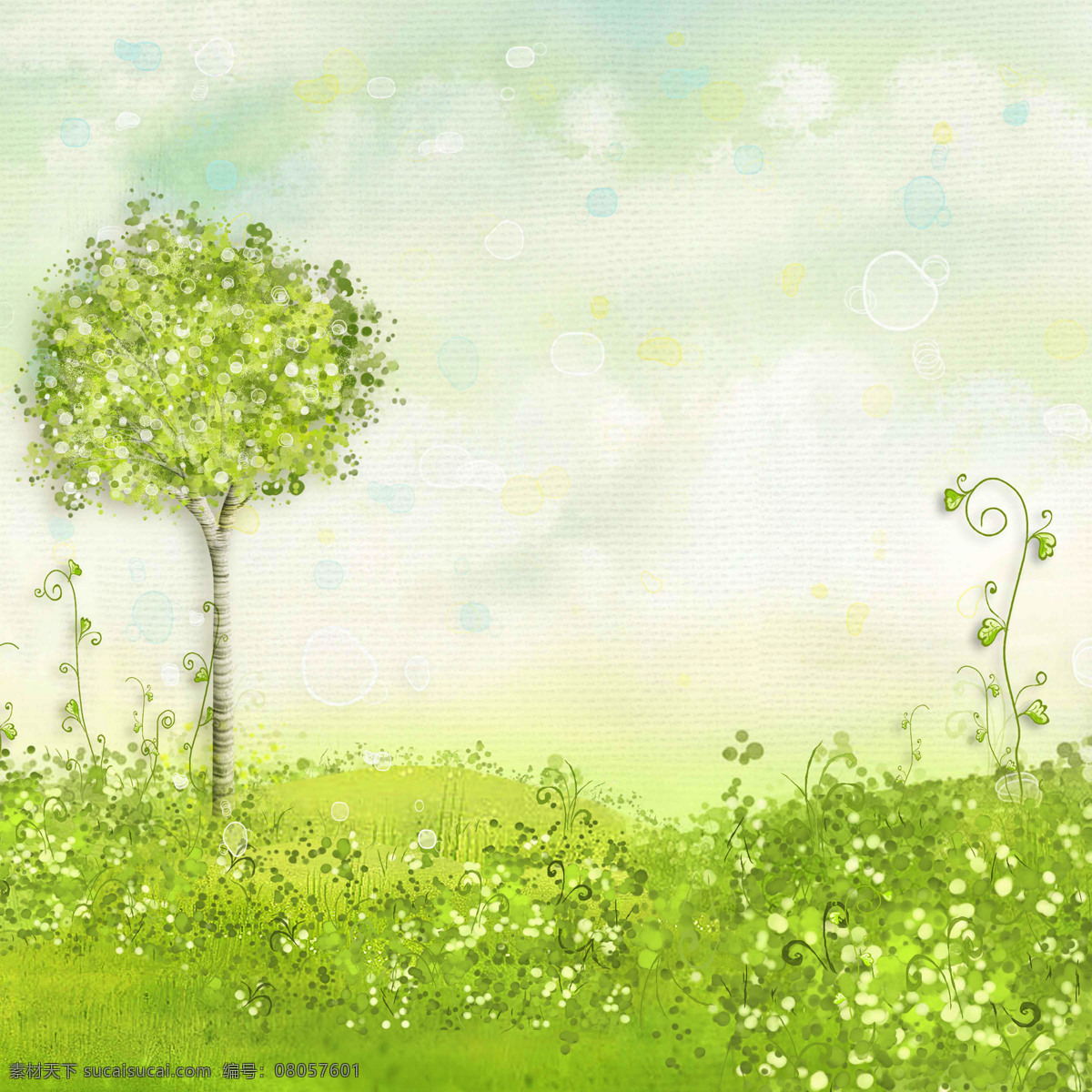 卡通 草地 树 藤蔓 背景图片