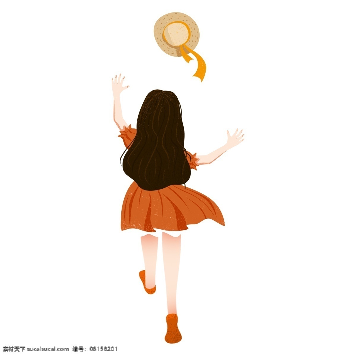 手绘 唯美 背影 女孩 人物 元素 美丽女人 可爱 透明元素 免抠元素 扁平化 长发