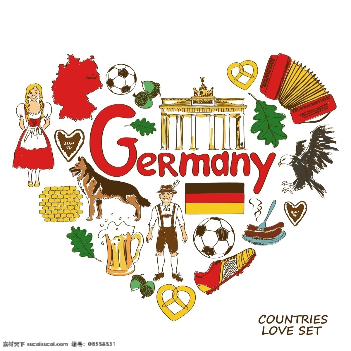 德国 国家元素 国家象征 手绘 矢量 设计素材库 文化艺术 绘画书法
