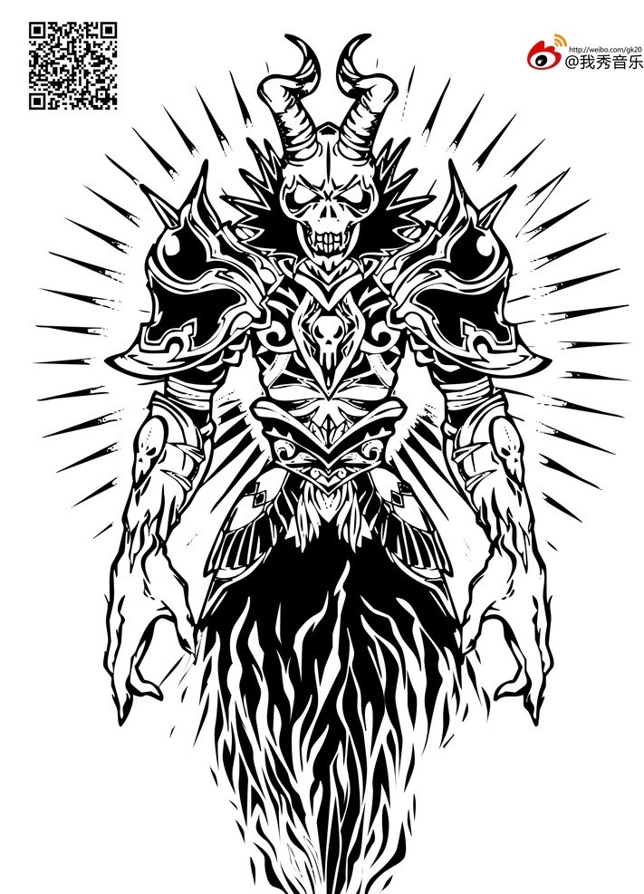 人兽 魔兽 恶魔 八神 骷髅 火焰 黑白 时尚 矢量 印花 刺青 纹身 矢量素材 其他矢量