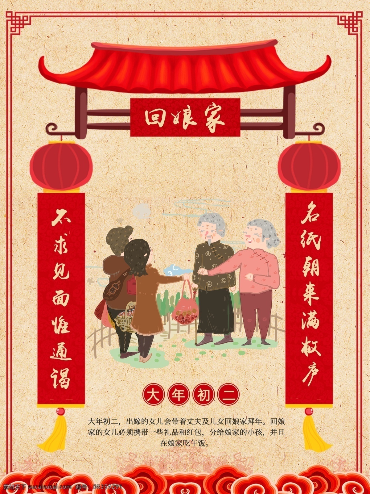 春节 大年初二 回 娘家 新年 海报 中国风 回娘家 新年海报