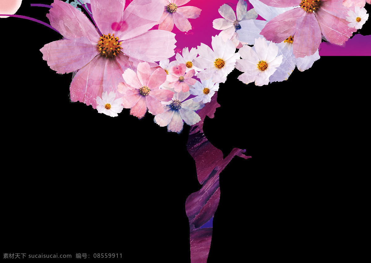 三 八 女人 节头 上 长 花 元素 三八 女人节 头上长花 png元素