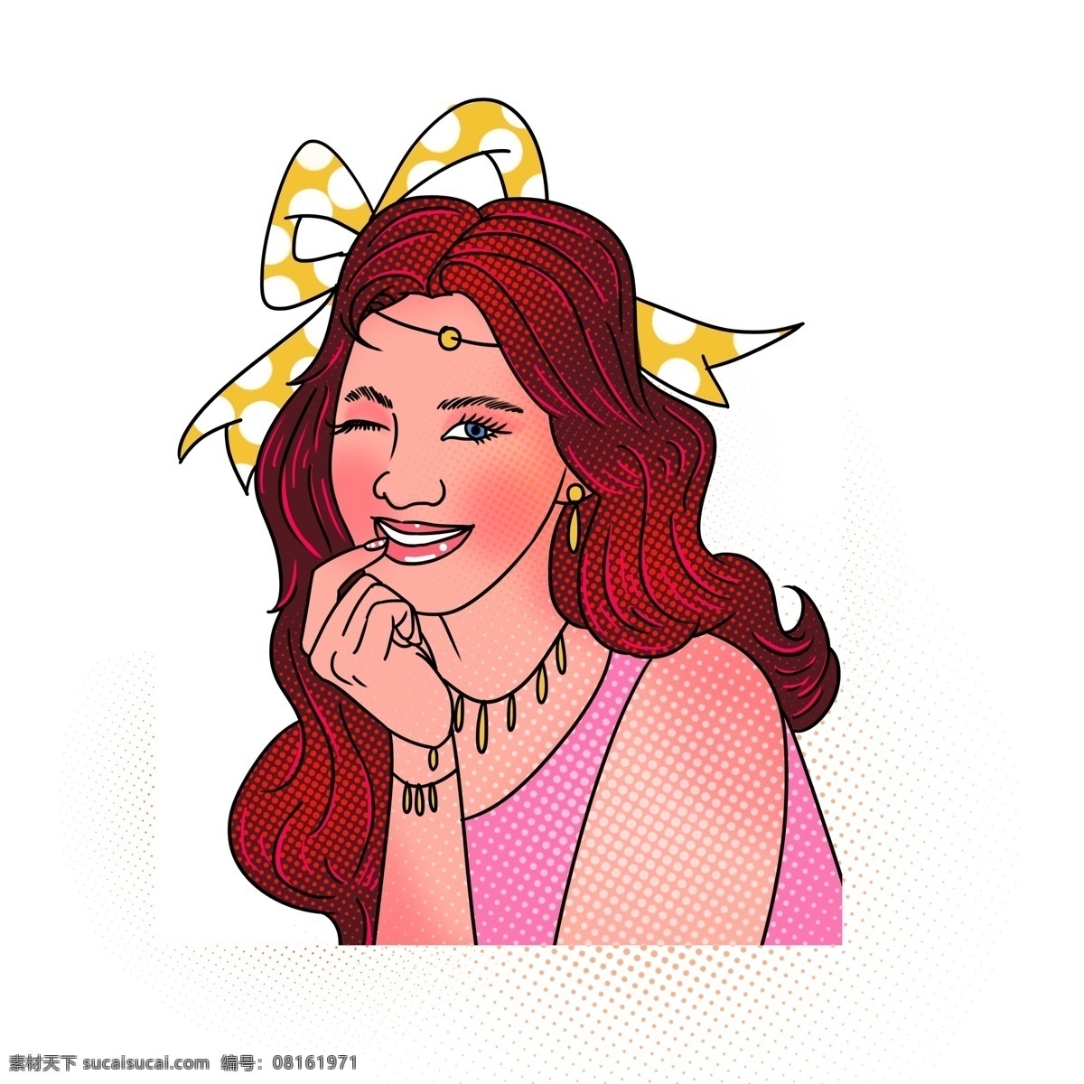 波普 风 手绘 眨眼 少女 卡通 波普风 放电 女性 人物 性感 女人