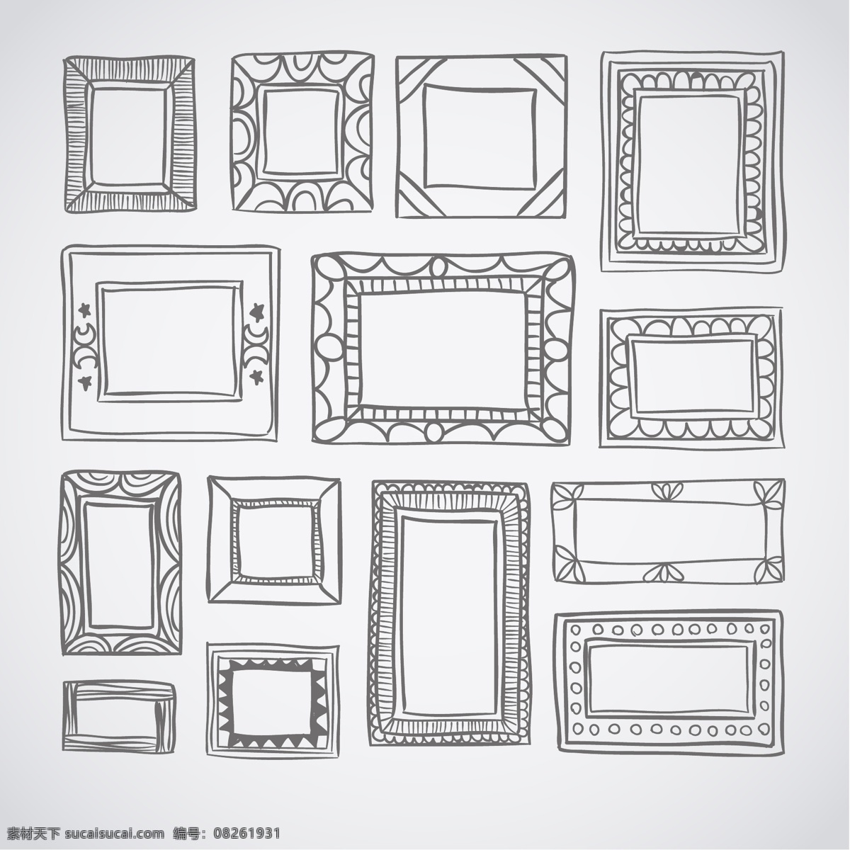 黑白 镜框 手绘 相框 矢量图