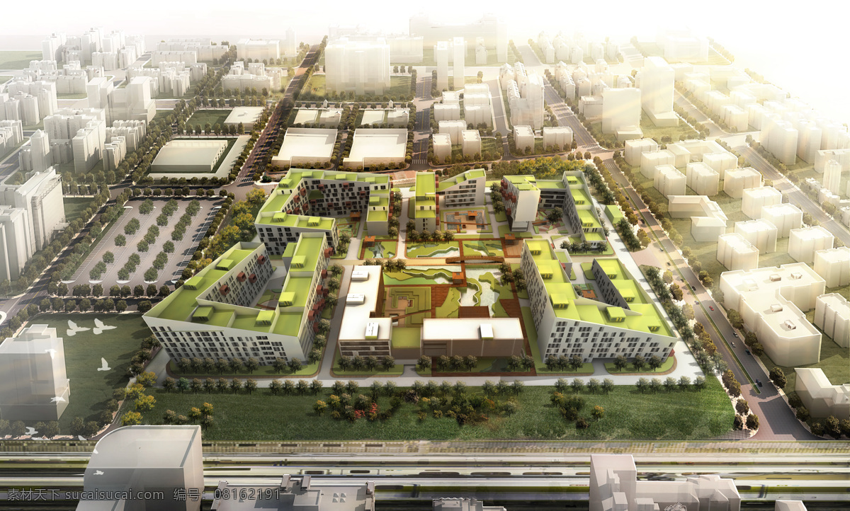 居住区 规划 鸟瞰 城市设计 建筑 高层 住宅 绿色技术 效果图 阳光 建筑设计 环境设计