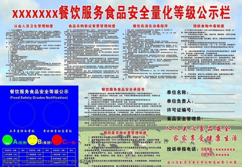 食品安全 公示栏 量化等级 从业人员 保证食品安全 安全承诺书 餐饮美食 生活百科