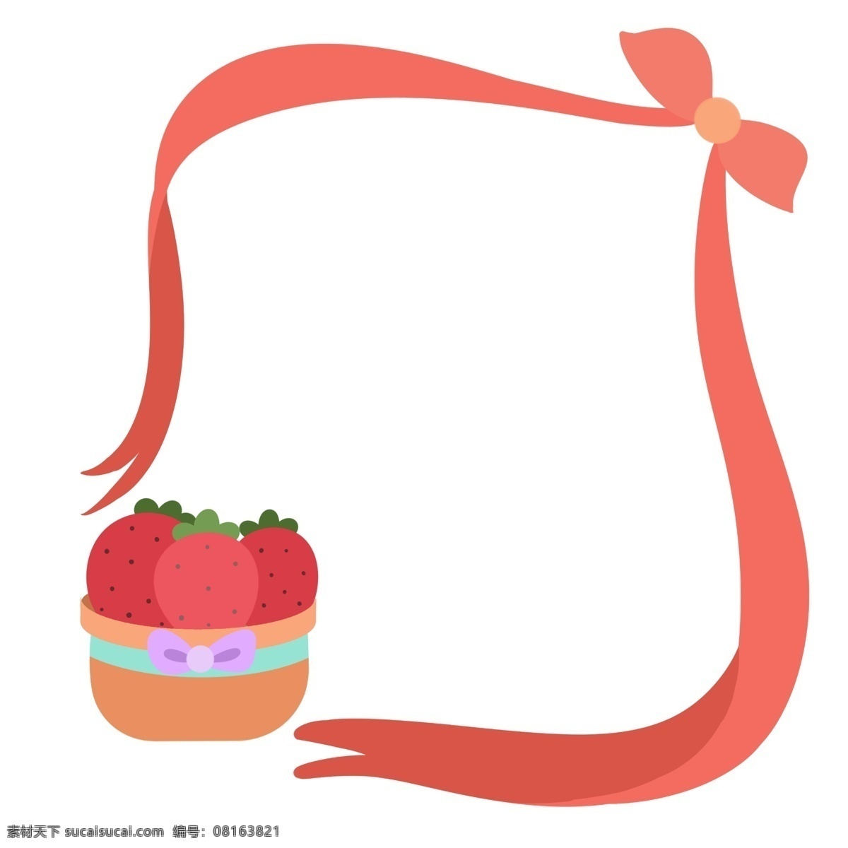 红色 草莓 水果 边框 红色的草莓 卡通边框 小物边框 漂亮的边框 美丽的边框 创意边框 红色的丝绸