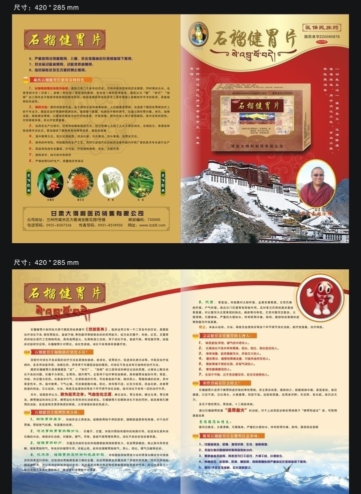 石榴 健胃 片 双 折页 药品 宣传单 藏药 西藏 产品折页 藏红花 石榴花 dm宣传单 矢量