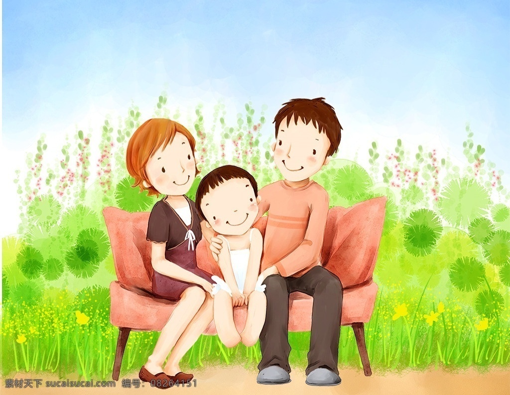一家亲 可爱卡通漫画 欢乐家庭 卡通漫画 韩式风格 分层 设计素材 家庭生活 分层插画 psd源文件 动漫动画 动漫人物
