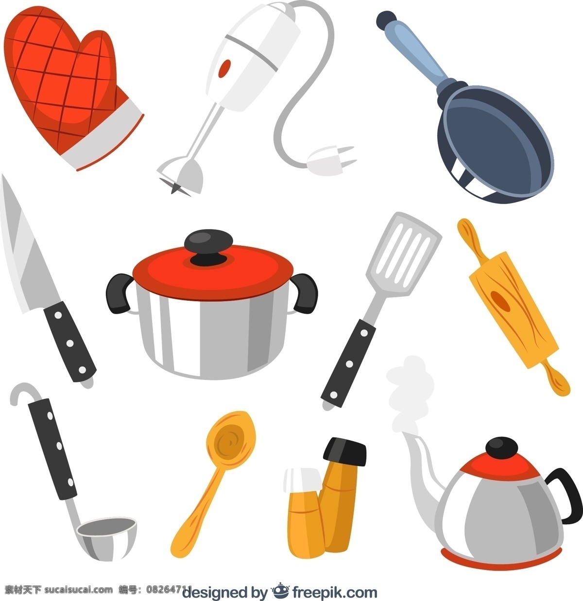 卡通厨具 隔热手套 电动打蛋器 平底锅 炖锅 菜刀 擀面棍 铲子 勺子 热水壶 调料瓶 厨具 厨房 厨房用品