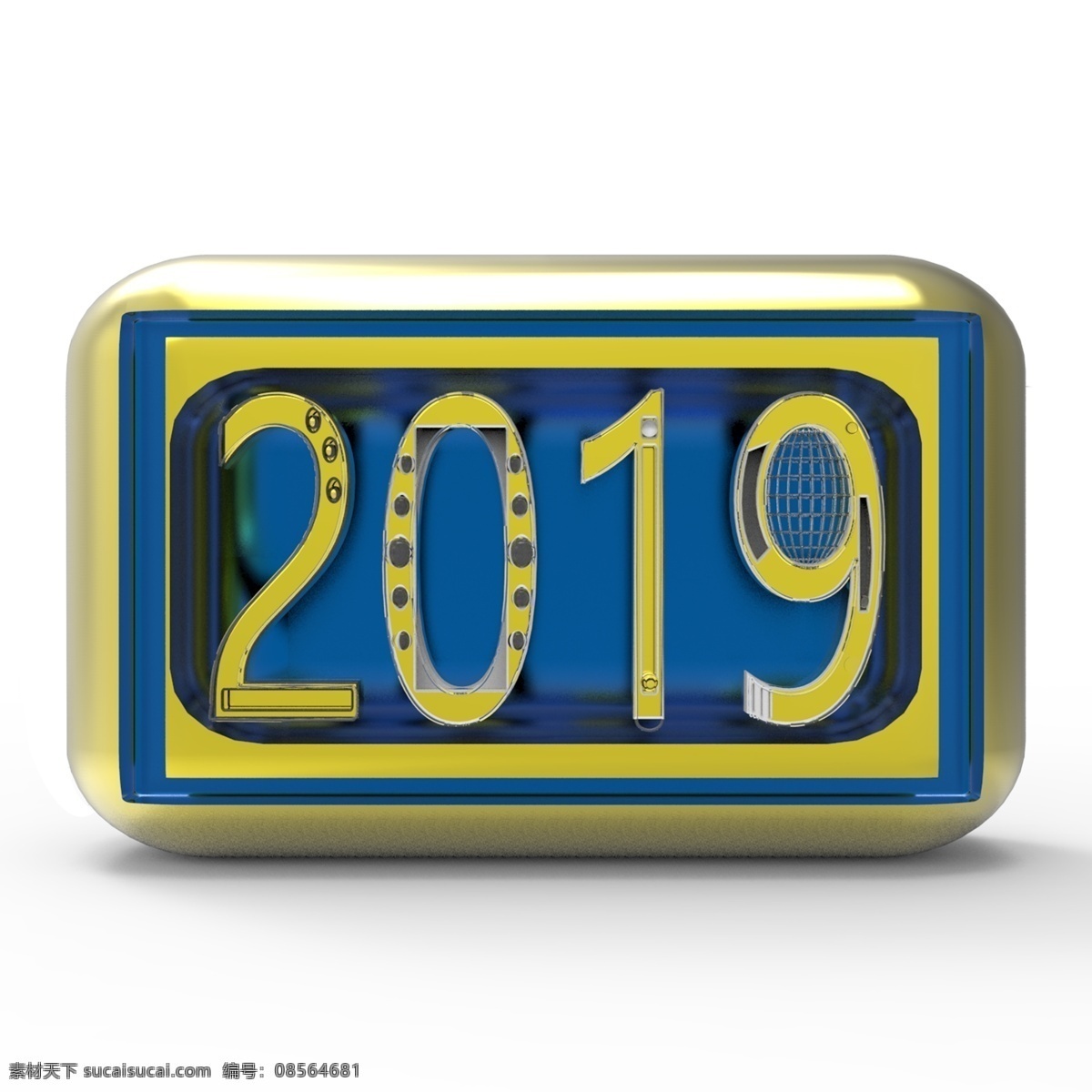 2019 蓝 金色 立体 装饰 元素 元旦 蓝金色 3d 新年 猪年 圆润 镂空 弹珠 撞色 金属 圆角