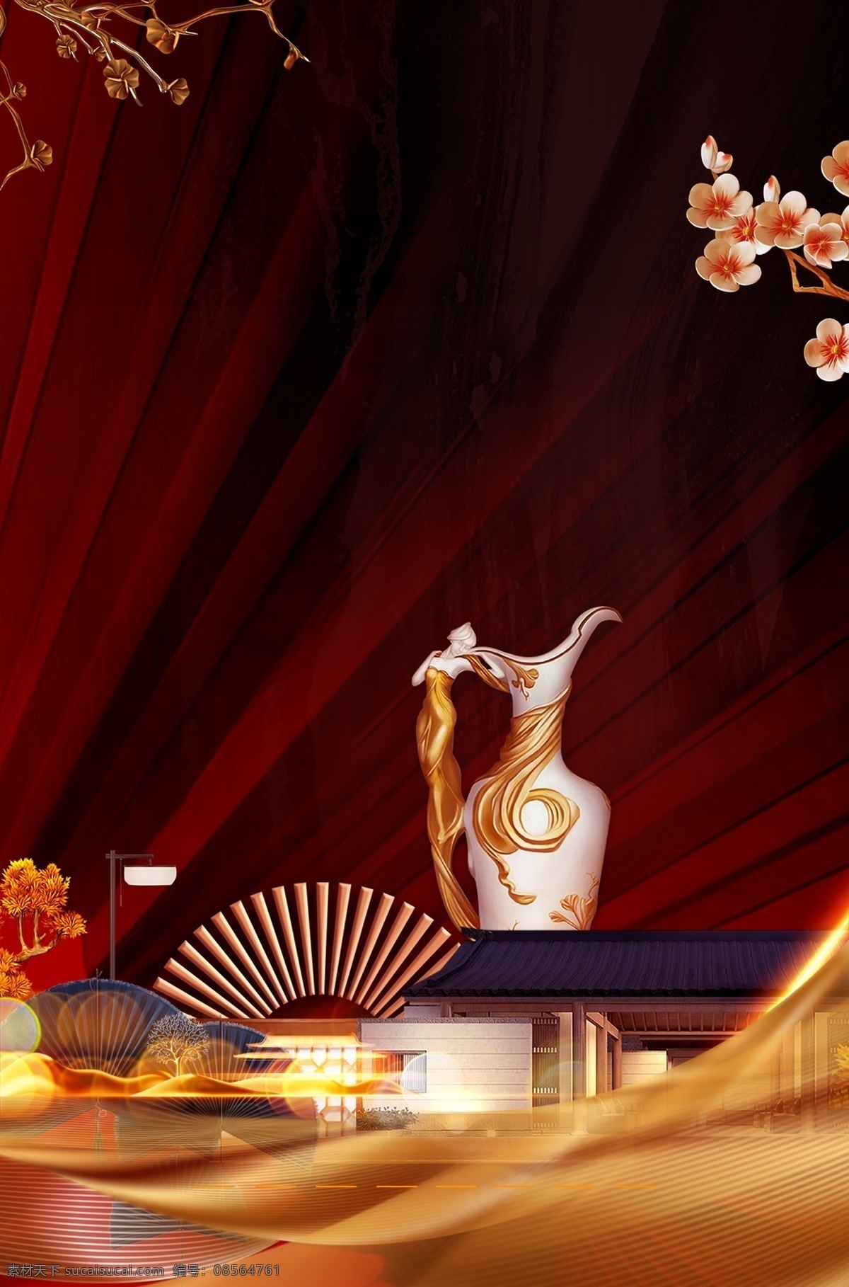 房地产 手绘 质感 文艺 意境 中国 风 背景 原创创意 中式复古 中国风 大气 可修改背景
