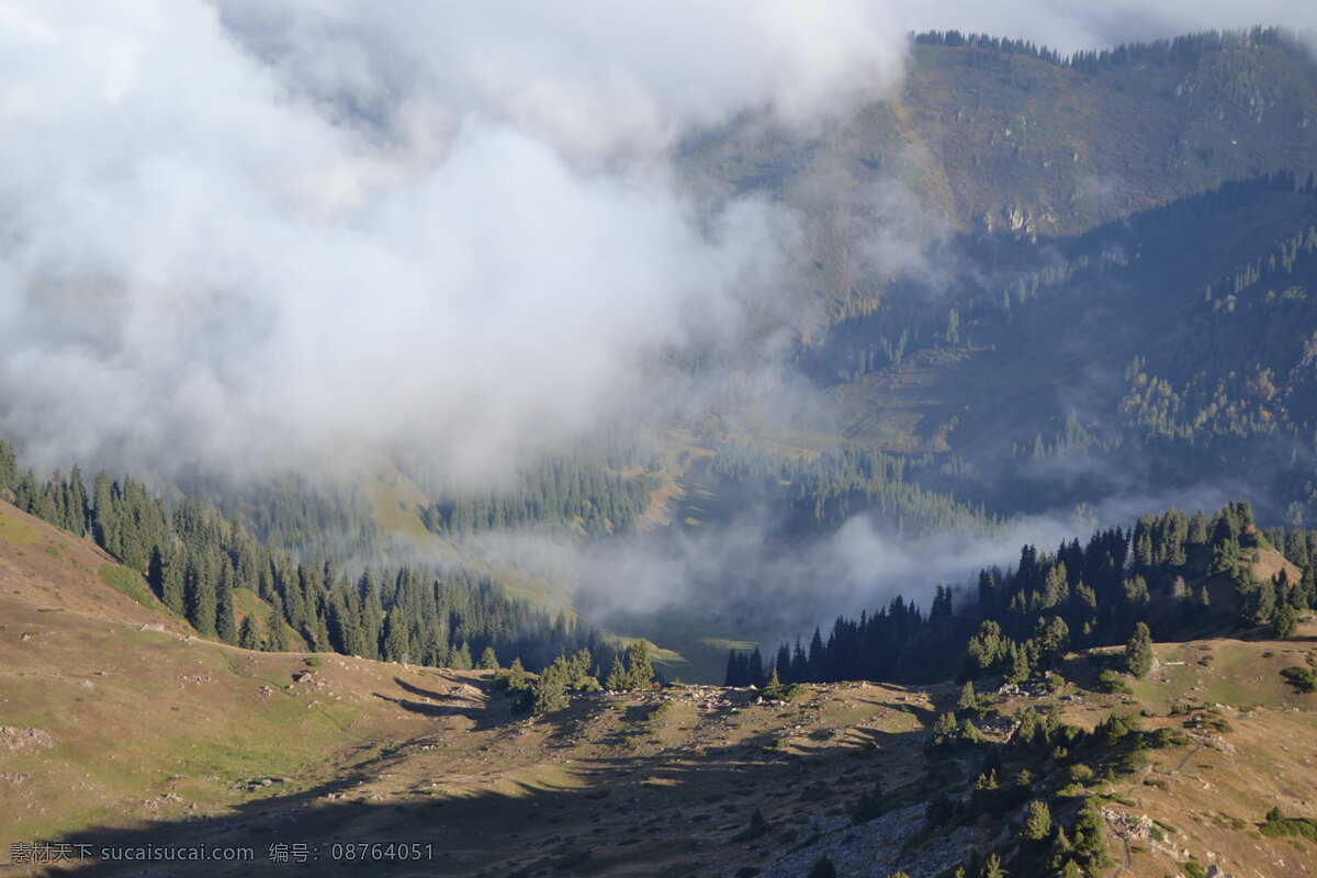 雾气袅绕山峰 雾气袅绕 山峰 山区 大山 高山 林区 山谷 自然景观 山水风景
