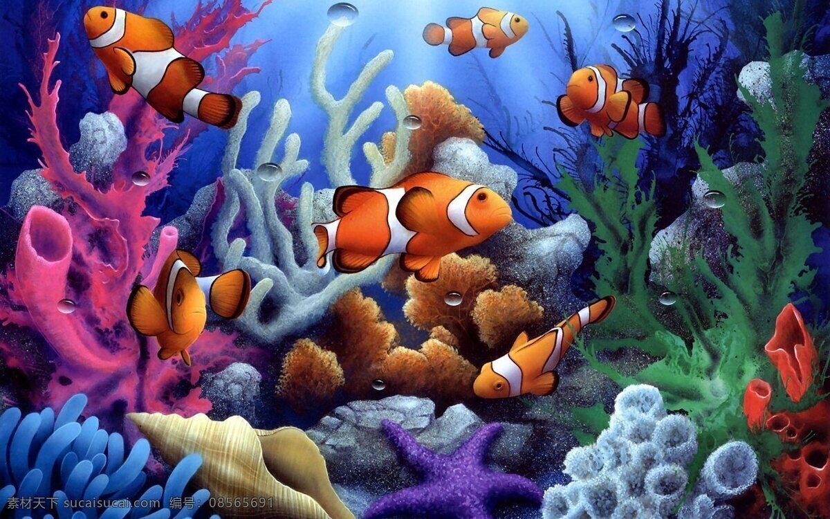 梦幻 海底 世界 珊瑚 鱼 背景图片
