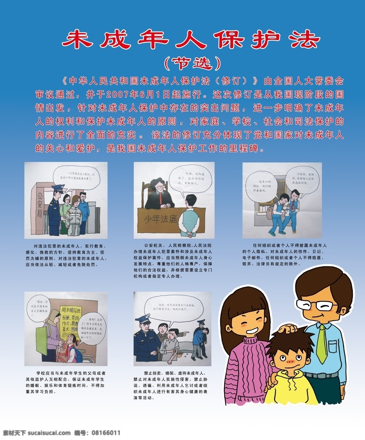 未成年人 保护法 节选 学校展板 卡通警察 案例 漫画 法律 法规 印刷 标准 色 展板模板 广告设计模板 源文件