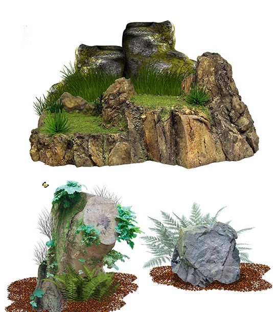 园林景观 3d植物 3d石头 3d石山 3d蕨类植物 园林观景 森林观景 园林植物 建筑 效果图 园林 树头 绿草 分层 源文件