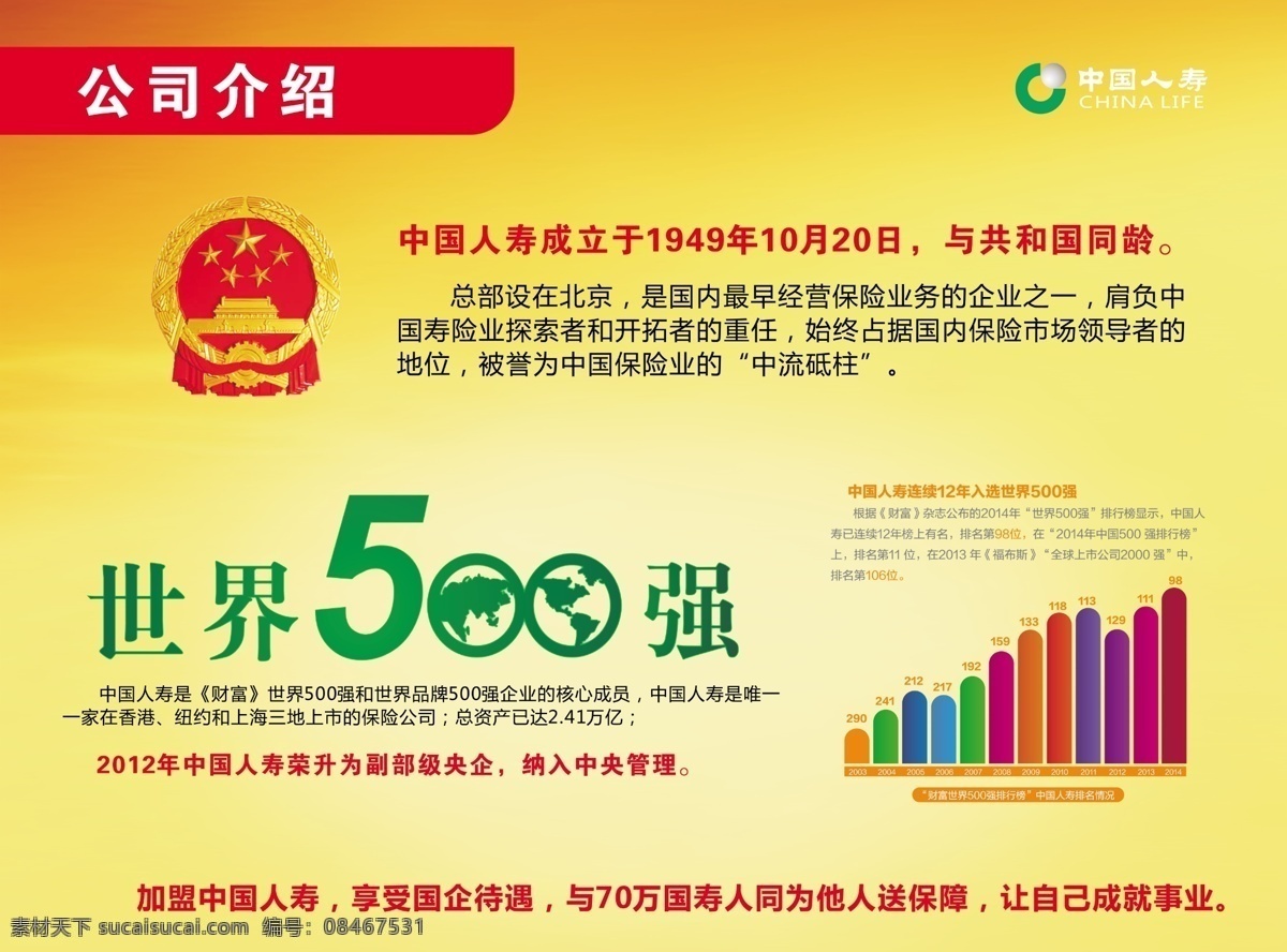 中国人寿 公司介绍 世界500强 黄色