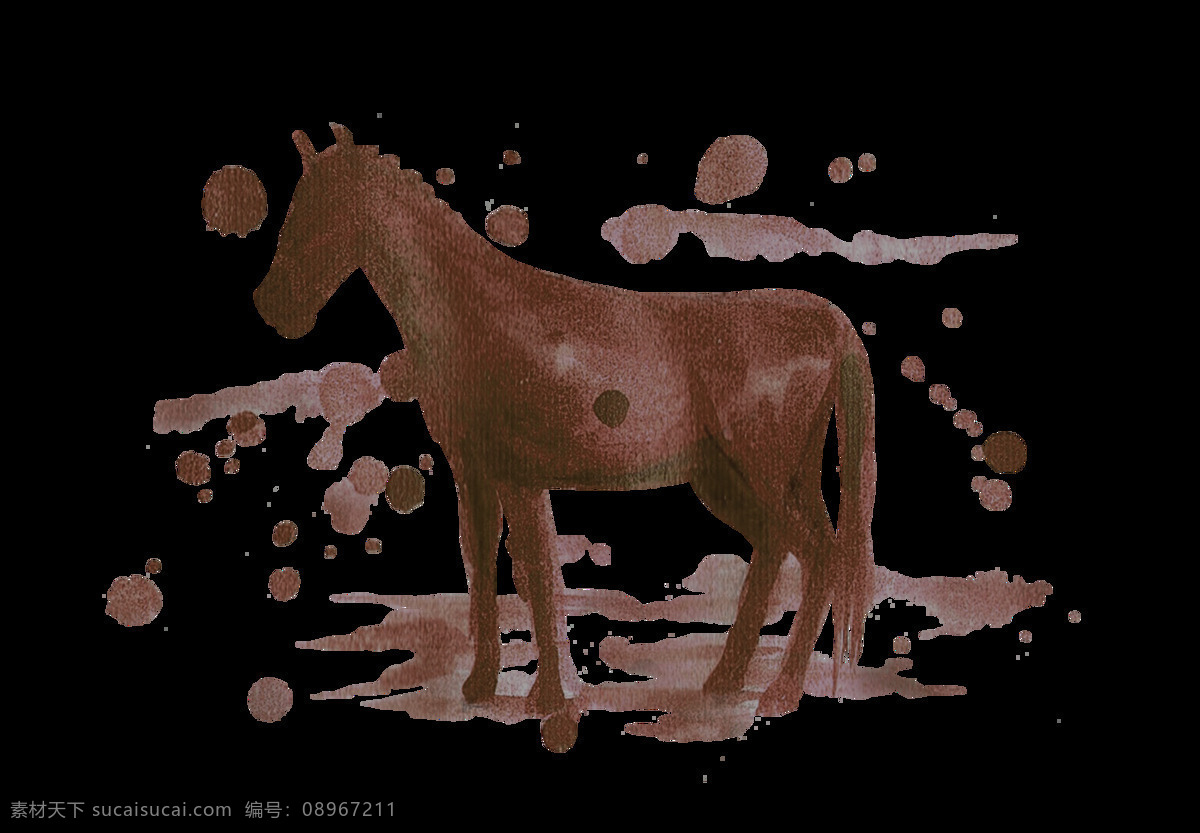 手绘 水墨 咖啡色 马 装饰 图案 创意 咖啡渍 手绘图