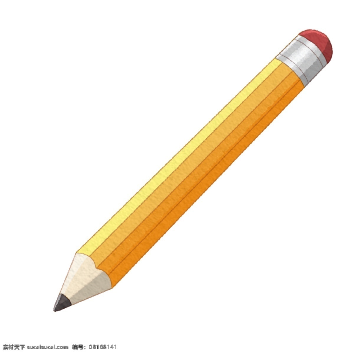 黄色 文具 铅笔 插画 带橡皮 学习 用品