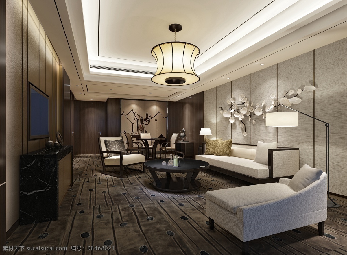 现代 时尚 客厅 深灰色 地毯 室内装修 效果图 圆柱体吊灯 客厅装修 深色地毯 白色沙发 白色落地灯