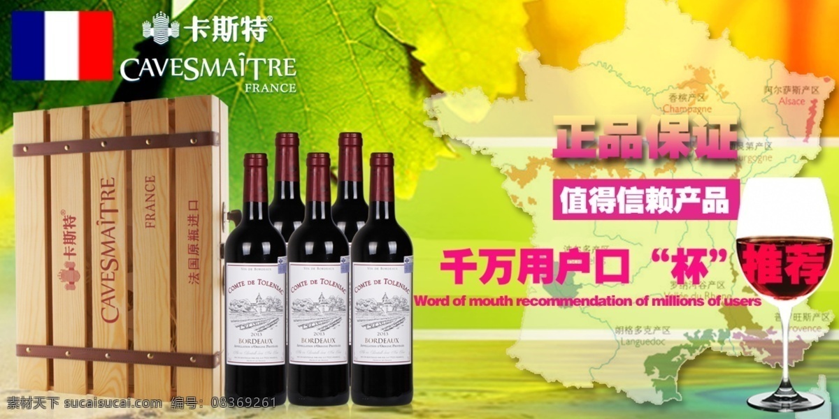 卡斯特 红酒 标志 地图 法国 酒杯 绿色 绿叶 psd源文件