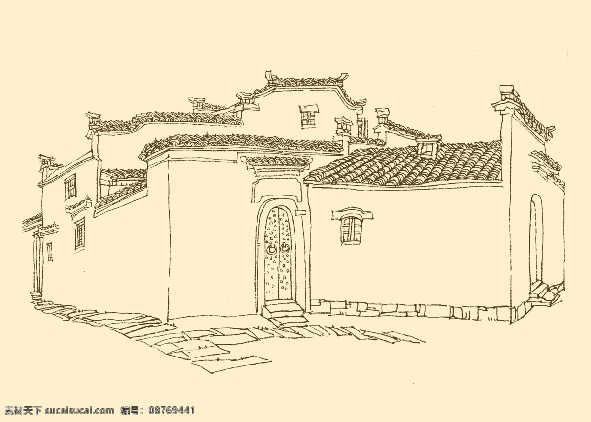 皖南古民居 白描 构图 建筑 古建筑 线描 勾勒 线条 民居 速写 钢笔画 徽派建筑 皖南 古 资料集 风景 分层 源文件