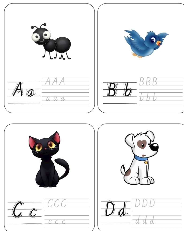 abcd 字母 英语 英文 蚂蚁 猫 狗 鸟 儿童卡通 文化艺术 传统文化 pdf