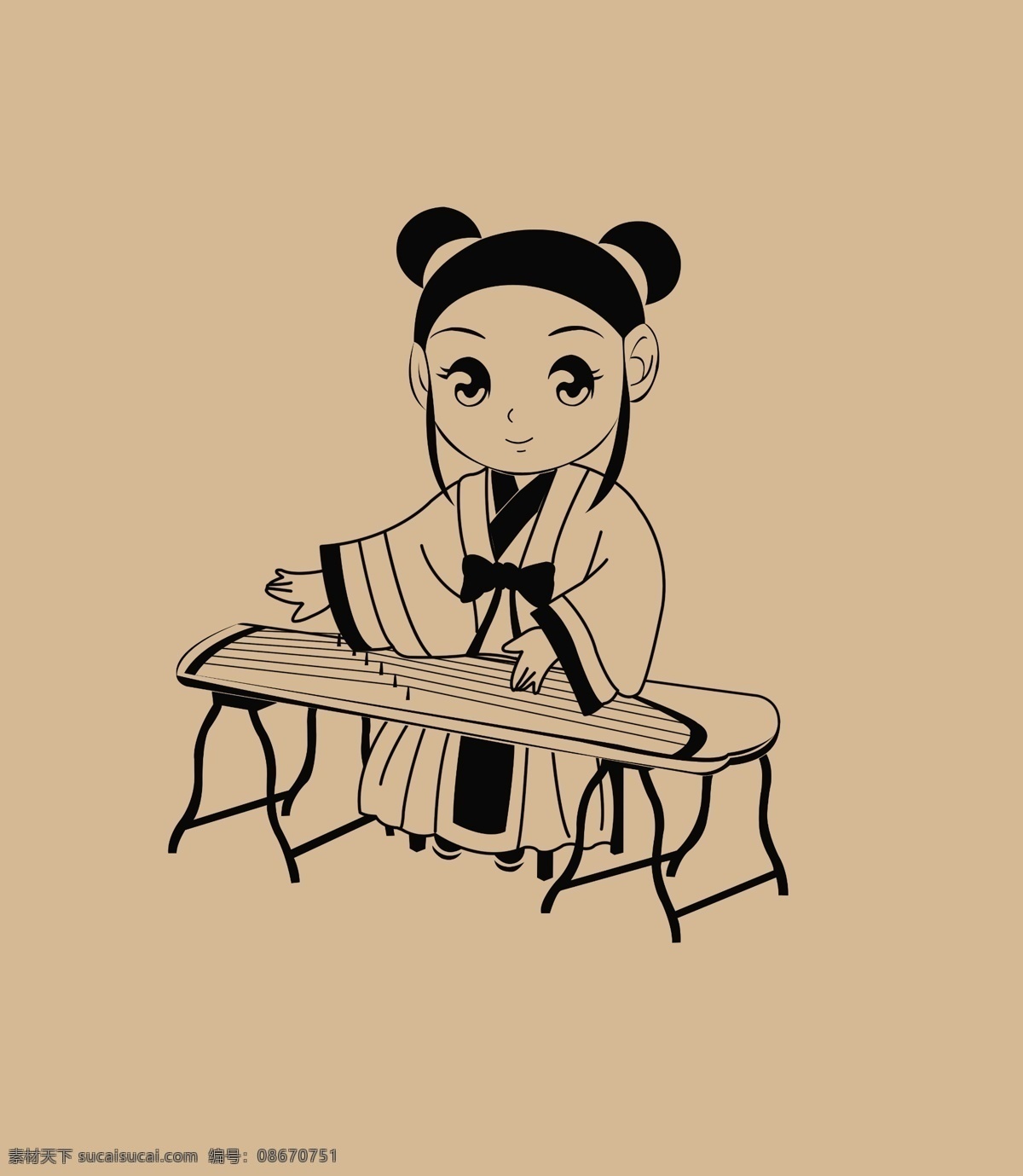 书童 古筝 小女孩 卡通 可爱 娃娃 弹琴 分层