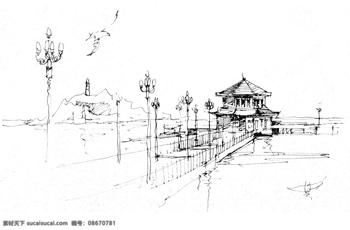 青岛老建筑 青岛建筑 钢笔画 建筑 青岛 黑白画 青岛街景 中山路 青岛栈桥 回澜阁 风景 分层