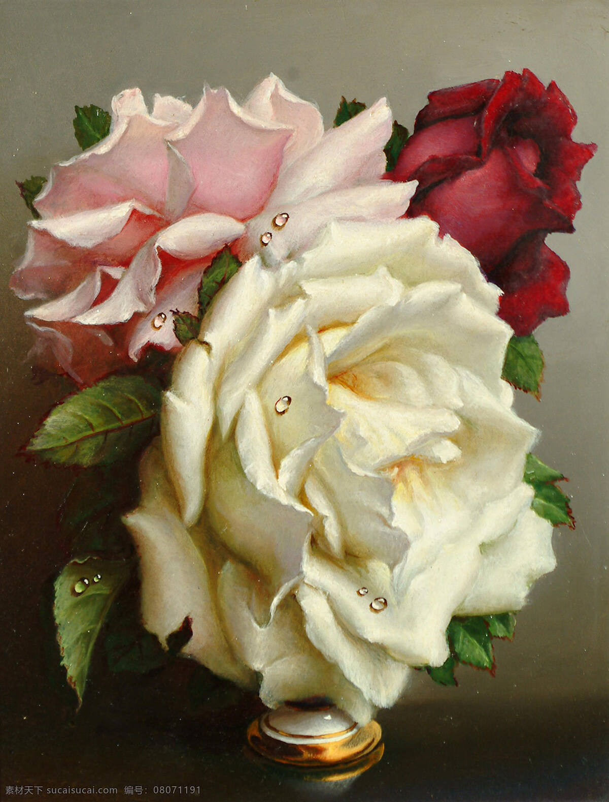 静物鲜花 玫瑰 白色 粉色 红色 20世纪油画 油画 文化艺术 绘画书法
