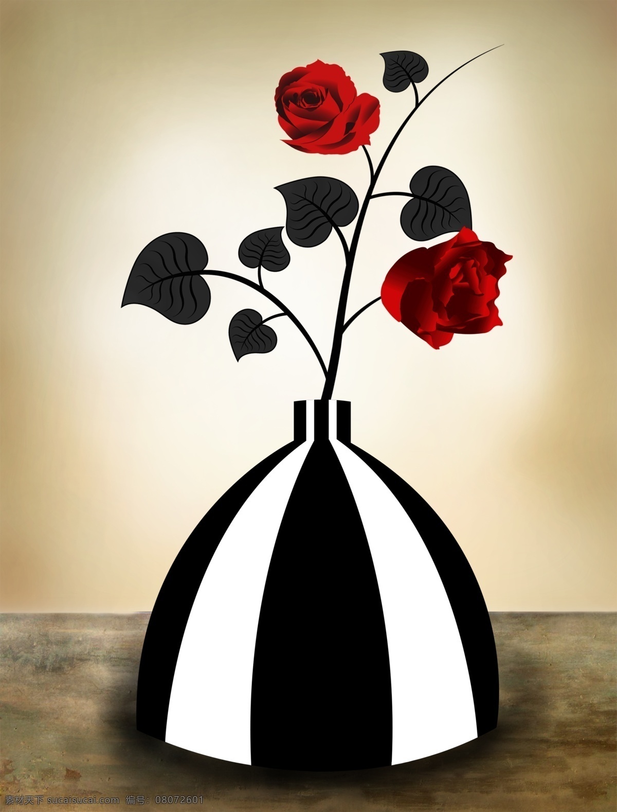 复古 创意 花瓶 插画 装饰画 玫瑰 背景
