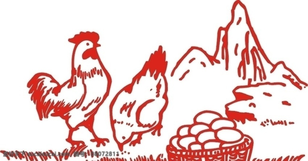 公鸡母鸡 家禽家畜 生物世界 矢量