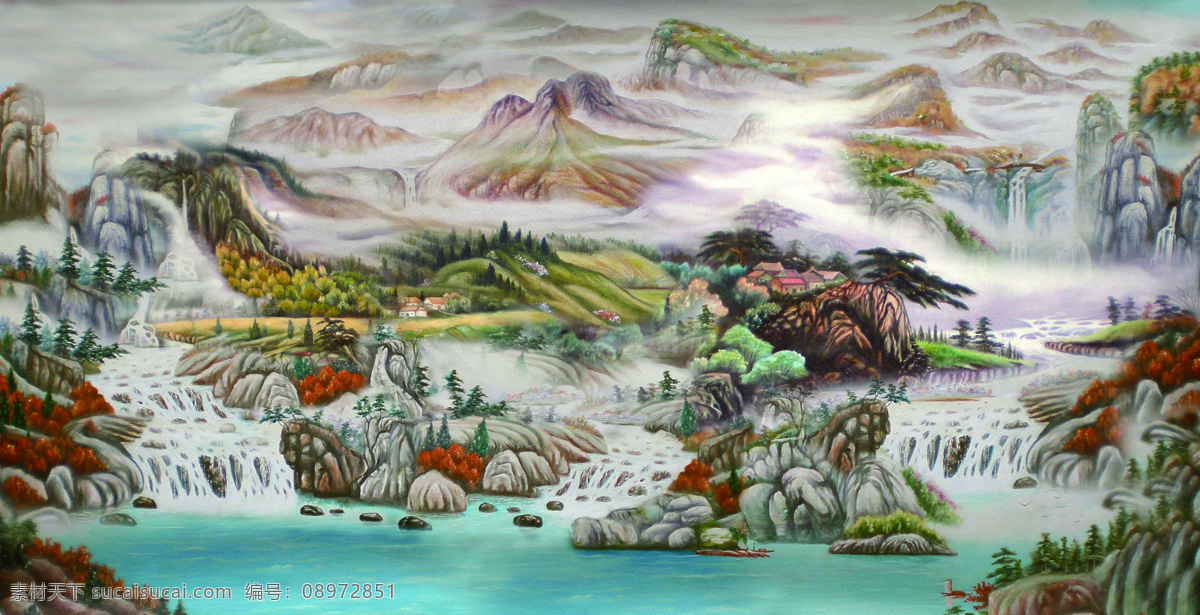 中国山水画 无框画 风景油画 装饰画 绘画艺术 油画 山水画 中国画 国画 书画文字 文化艺术 黑色