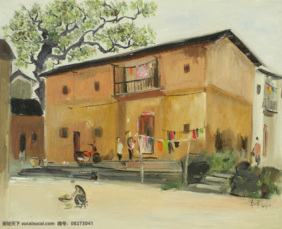房屋 风景 黄姚 绘画书法 美术 农家 人物 黄姚古镇 油画 民房 树木 油画艺术 油画作品49 文化艺术 家居装饰素材