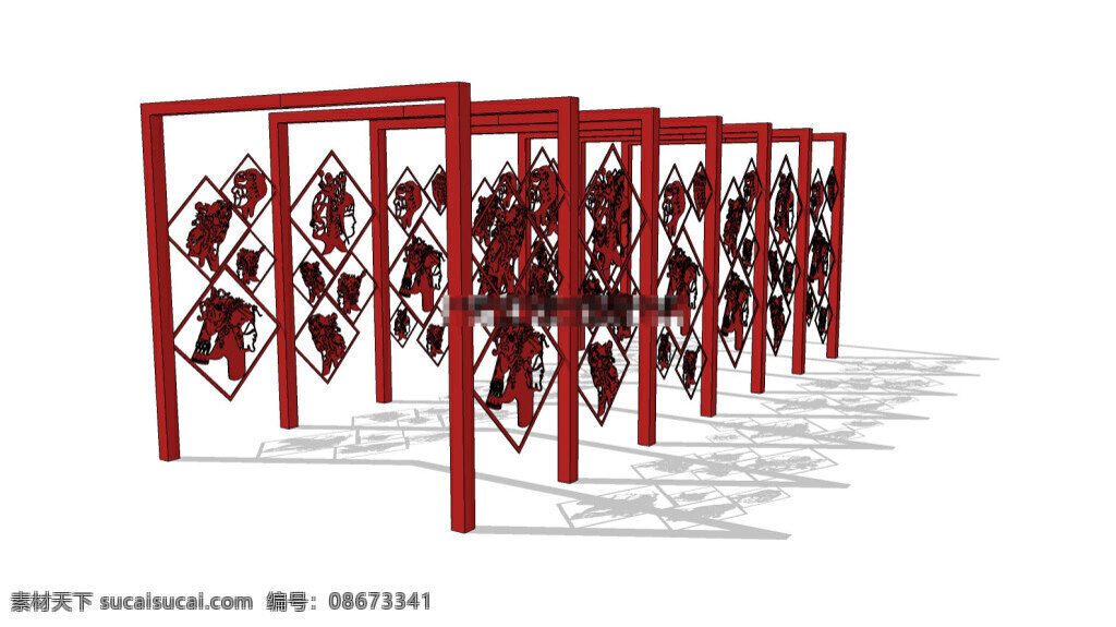 廊架中式雕花 廊架 中式雕花 中式廊架 园林素材 景观设计 skp 白色