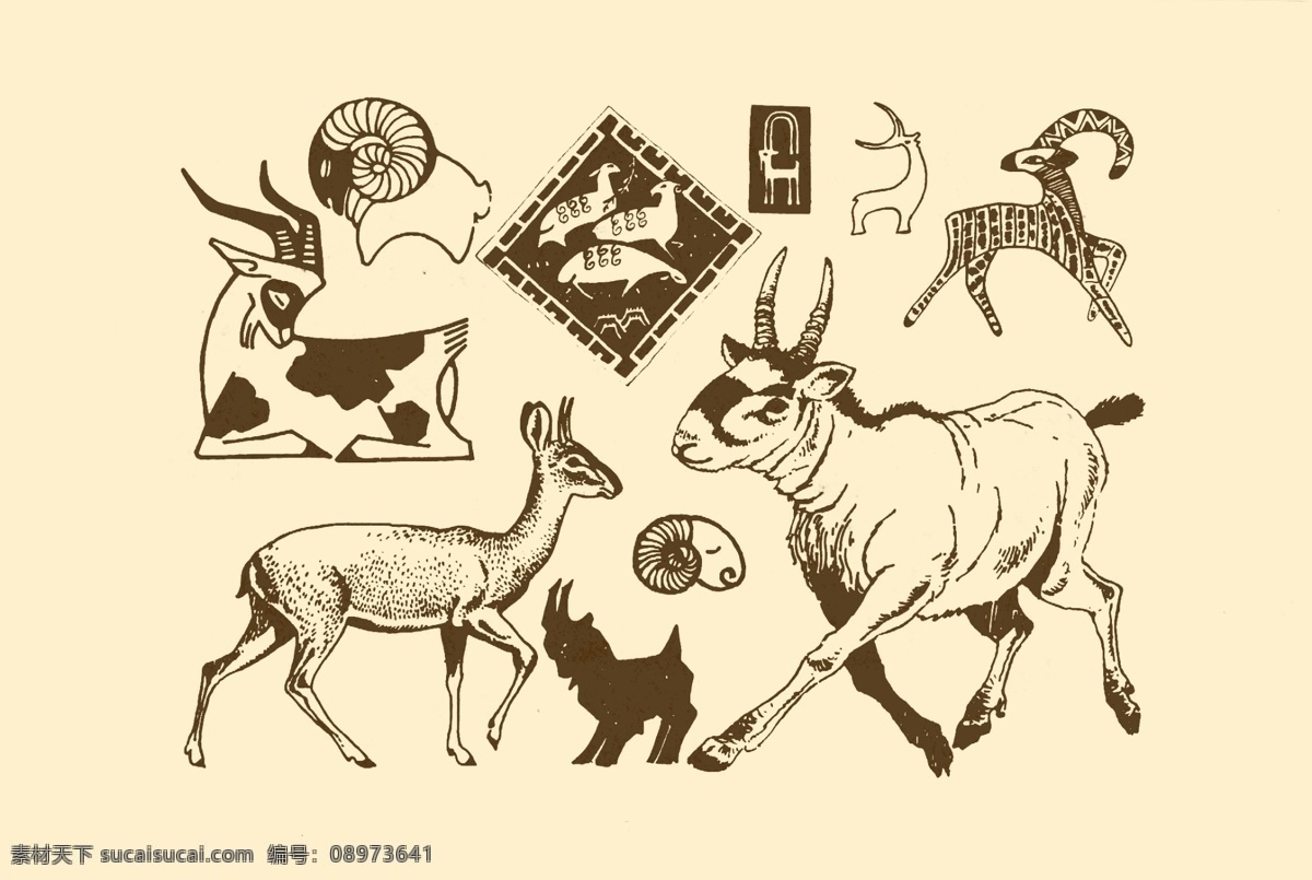 动物图案 羊 卡通 动物 纹样 图案 白描 简笔画 儿童画 山羊 分层 源文件
