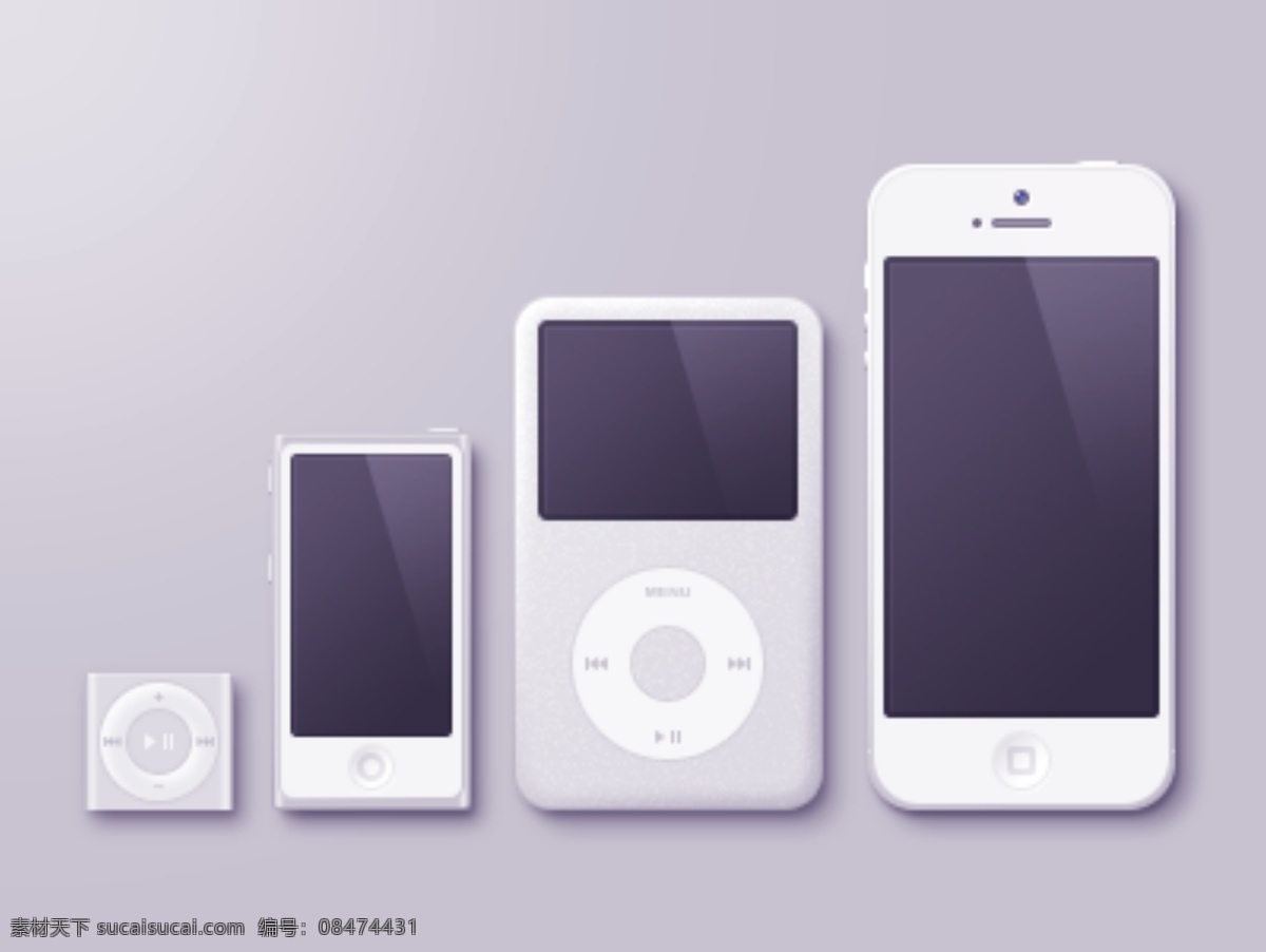 苹果 设备 ui 展示 图 iphone iphone5 ipod shuffle 分层 源文件 白色