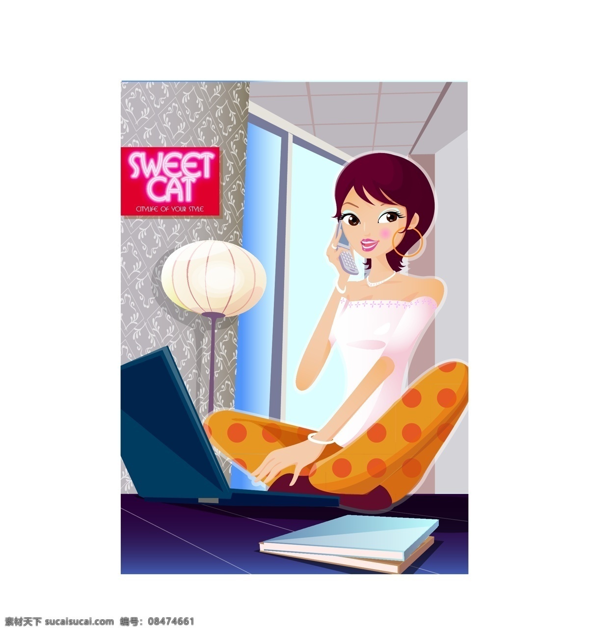 sweetcat 打电话 女孩 少女 用电脑的女孩 灰色