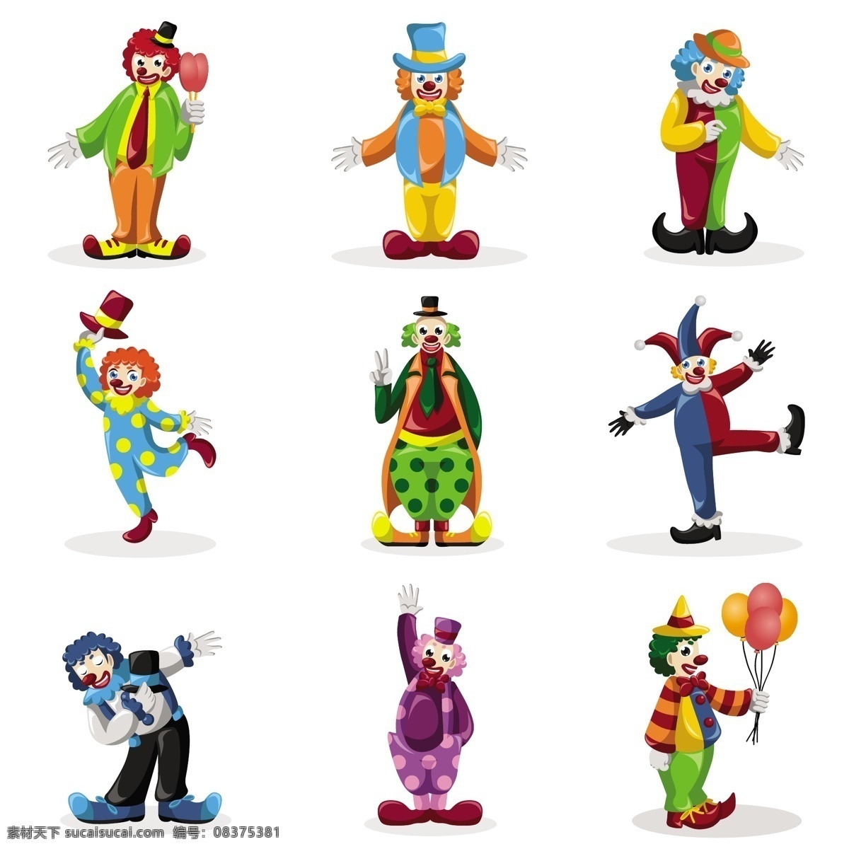 矢量小丑 卡通小丑 变魔术 气球 小丑帽子
