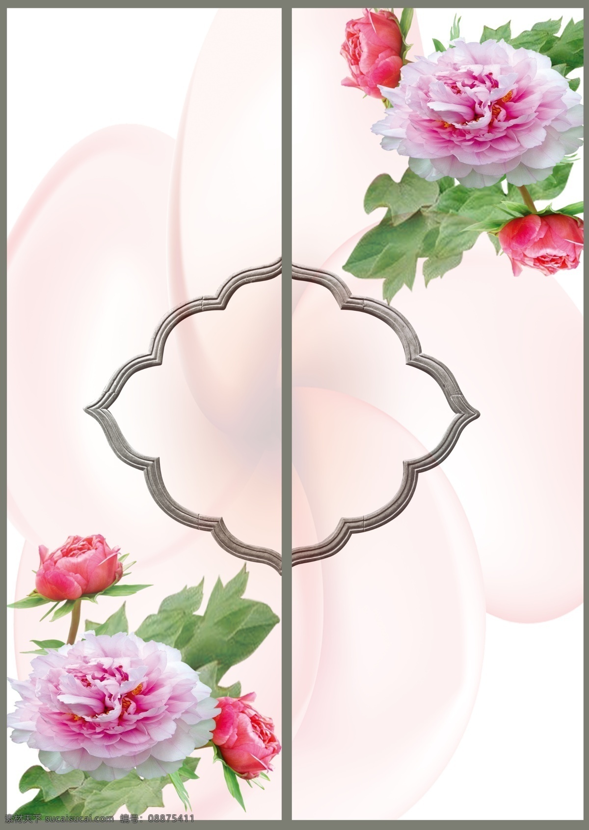 牡丹 边框 潮流 粉红牡丹 广告设计模板 红花 红花绿叶 门 牡丹们 时尚 移门图案 源文件 装饰素材