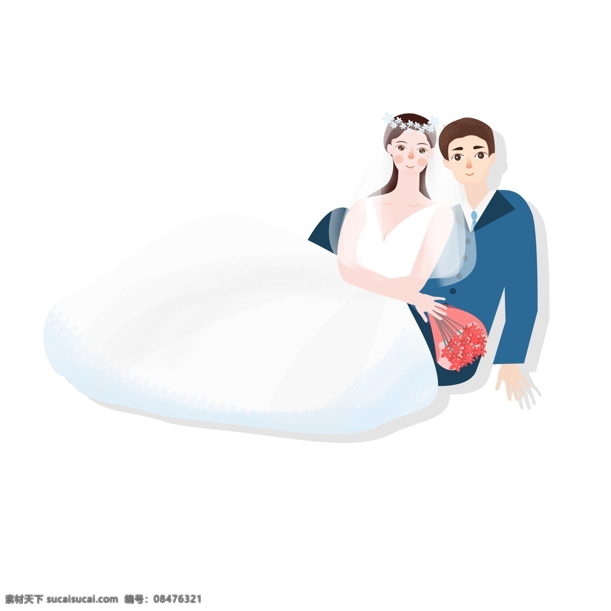 坐在 一起 新娘 新郎 卡通 元素 结婚 幸福 依偎