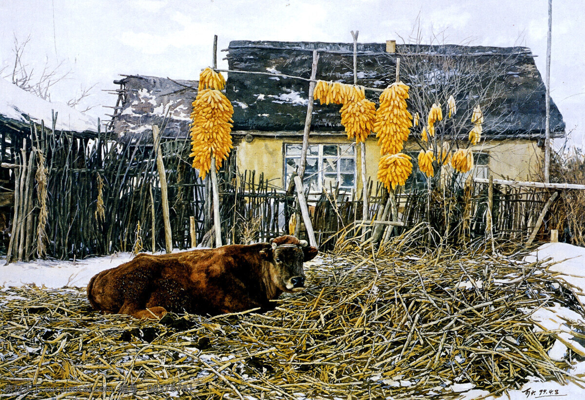 大树 冬至 风景水彩画 黄牛 绘画书法 篱笆 山羊 冬至设计素材 冬至模板下载 冬天雪地 农村风景画 鸡鸭禽兽 民居民房 玉米 王可 大 水彩 画集 文化艺术 装饰素材 山水风景画
