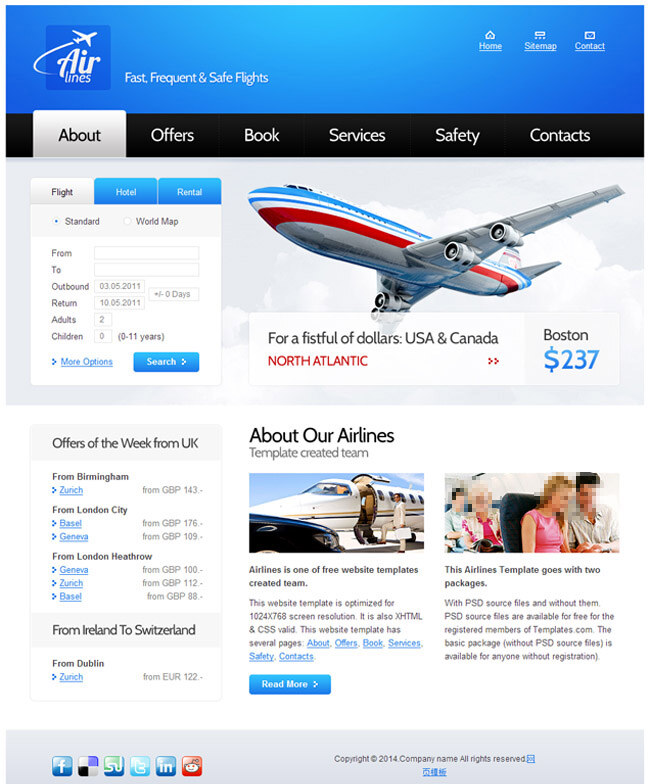 大气 蓝色 航空公司 html5 模板 航空 网页素材 网页界面设计