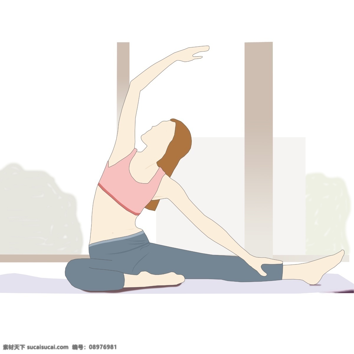 瑜伽 手绘 插画 运动 健身 手绘插画 浅色 练习 女人 改变 生活 开始 锻炼身体