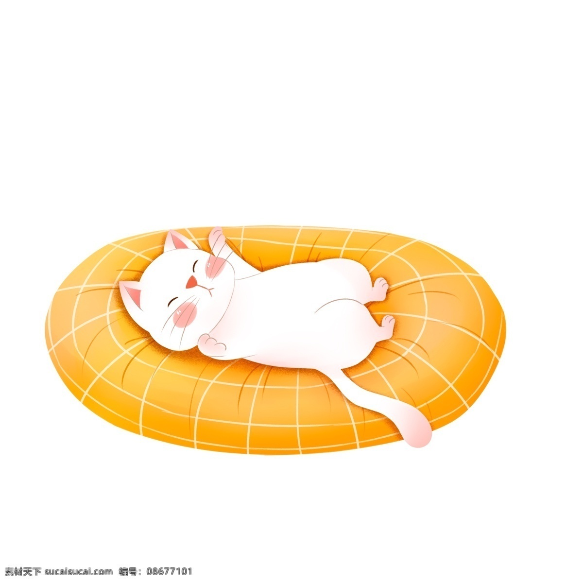 躺 垫子 上 猫咪 图案 小猫 动物 白色猫咪 设计元素 创意元素 手绘元素 psd元素