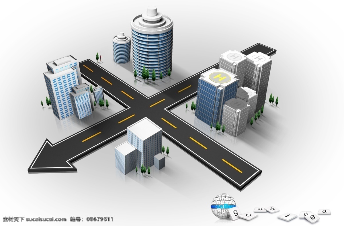 城市 模型 十字路口 psd素材 城市模型 建筑 建筑模型 psd源文件