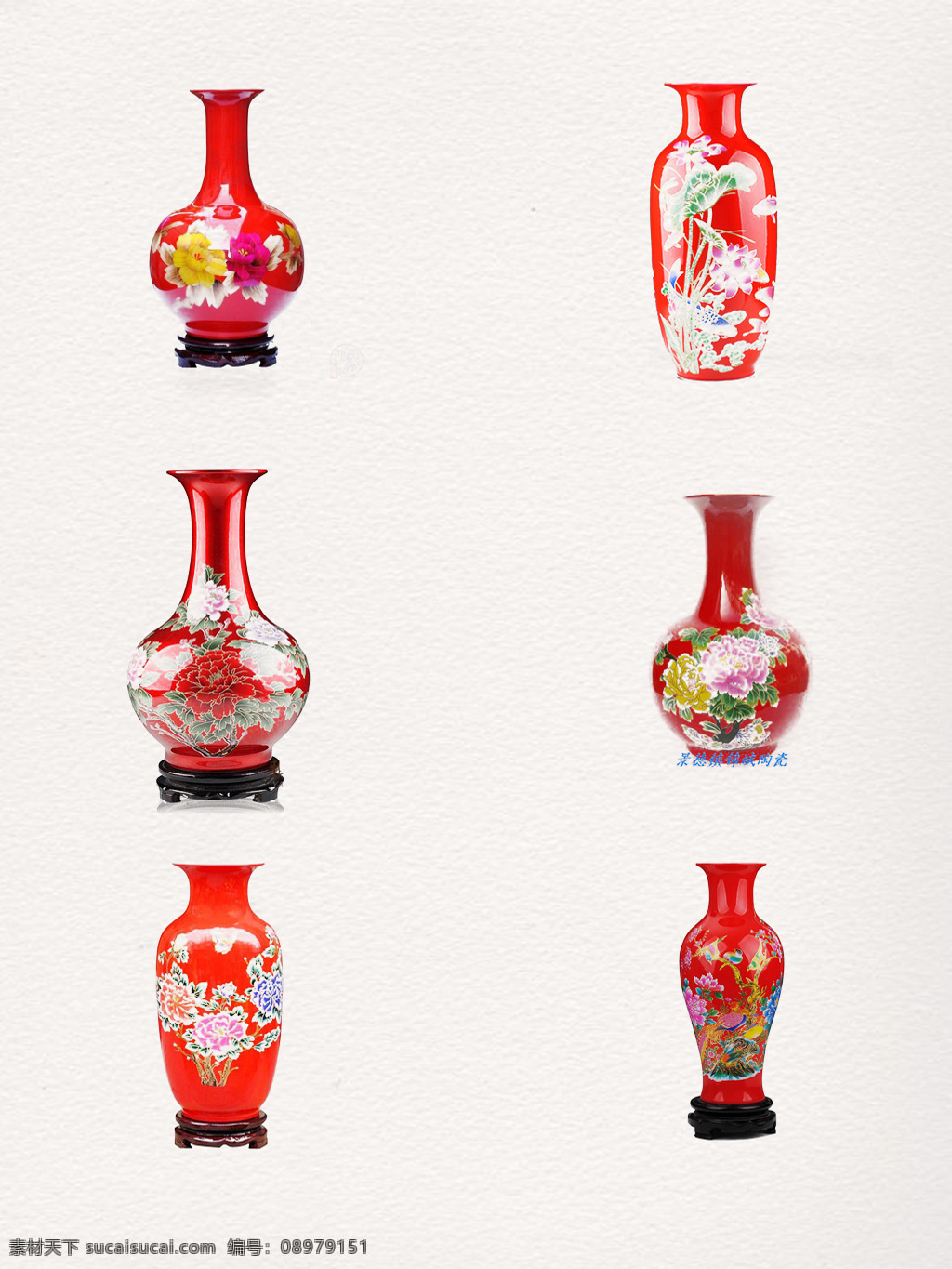 组 写实 传统 红色 花瓶 元素 产品 图案 实物 进宝花瓶 景德镇