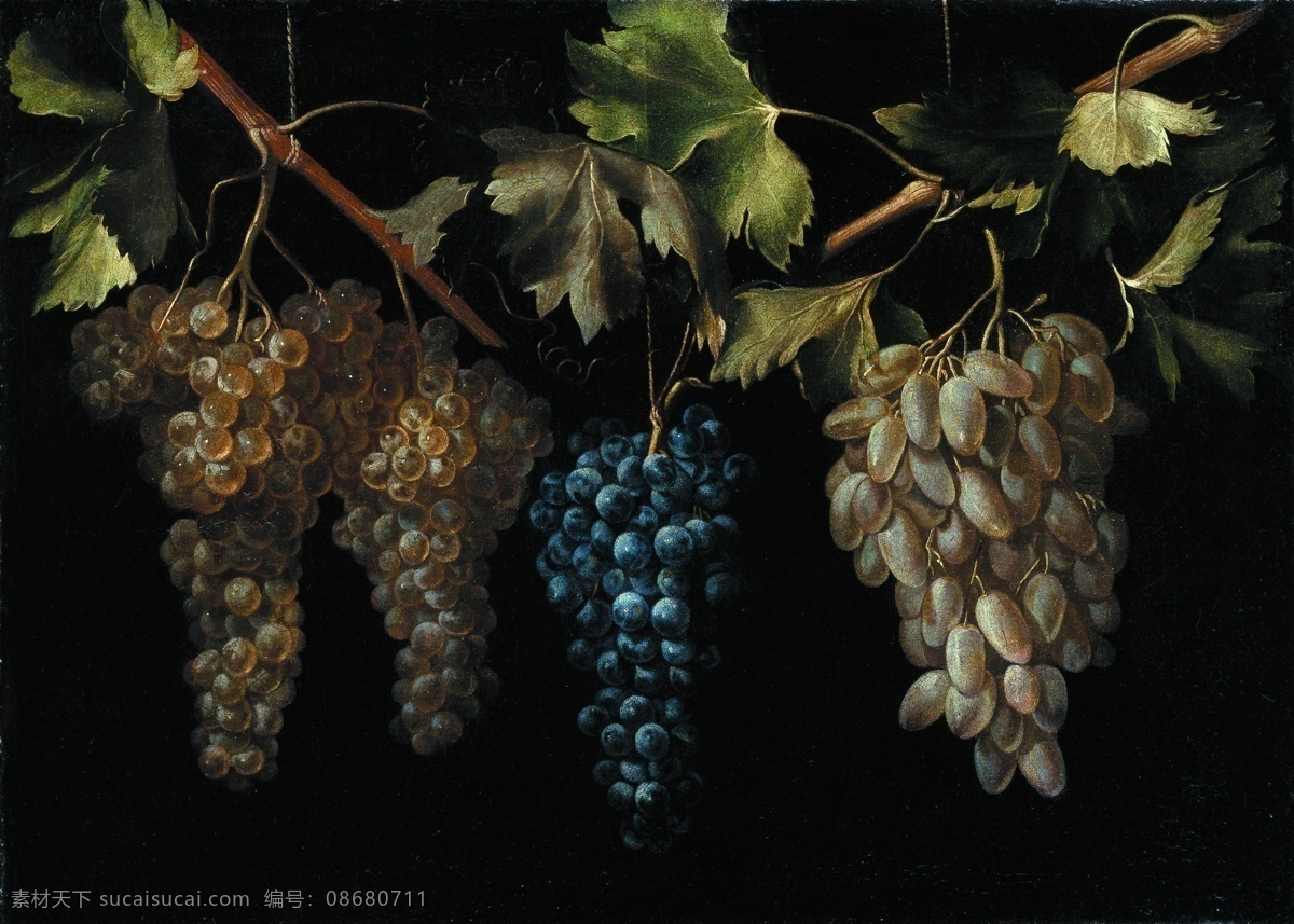 hanging 静物 水果 瓜果 蔬菜 器皿 食物 印象 画派 写实主义 油画 装饰画 grapes of bunches four juan labrador el fernandez 苹果 无 框 画 装饰素材