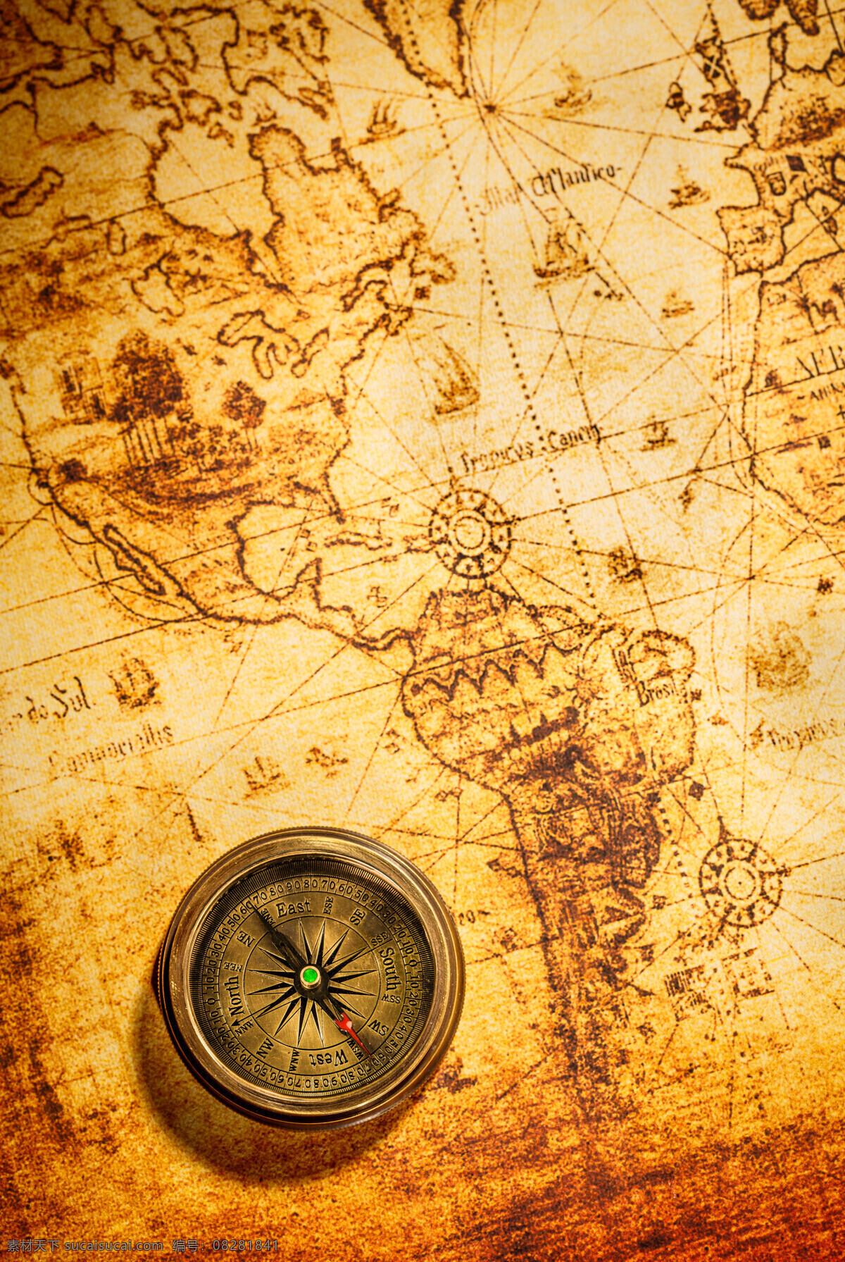 指南针与地图 指南针 航海工具 地图 航海 怀旧地图 环球旅行 导航 其他艺术 文化艺术 黄色