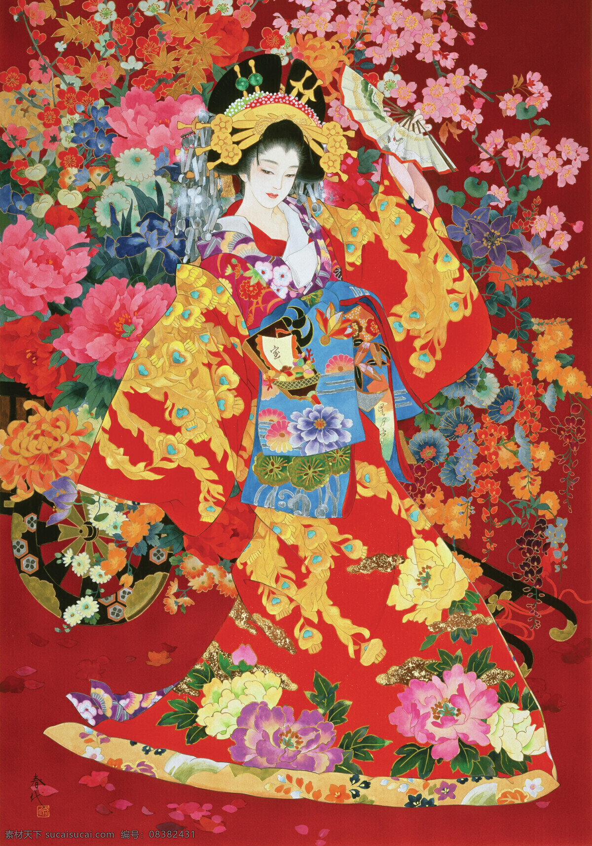 日本艺伎 日本 艺伎 日本绘画 和服 花 文化艺术 传统文化